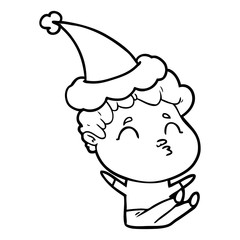 line drawing of a man pouting wearing santa hat