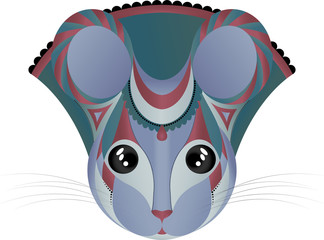 Symmetrical animal. Mouse in a standing collar. Vector illustration. - 252787855