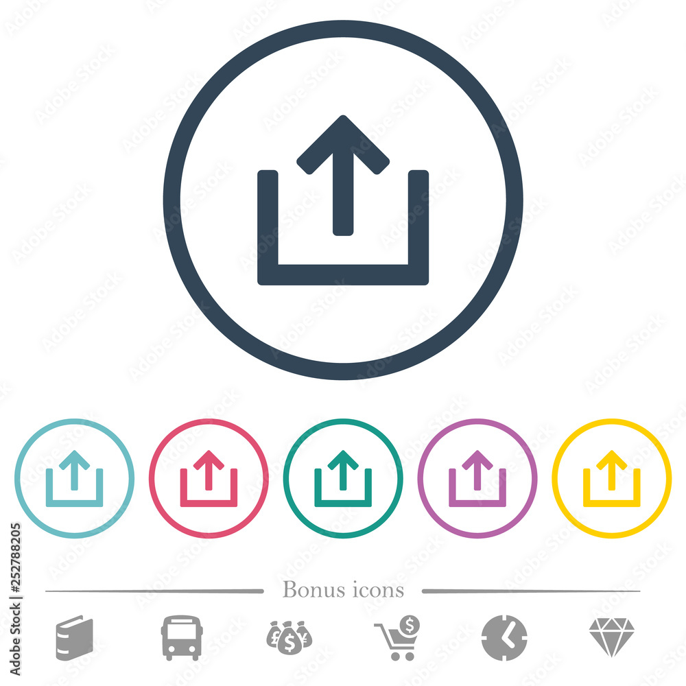 Poster export item flat color icons in round outlines