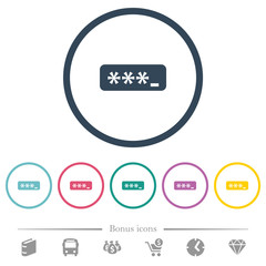 PIN code flat color icons in round outlines