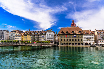 Chapel bridge in the center of Lucerne, Luzern,  Switzerland