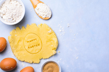 Easter Baking Background, Dough with Happy Easter Lettering