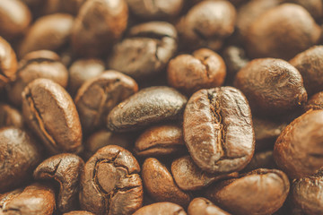 Roasted coffee beans closeup background