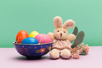 easter eggs on colour background