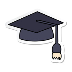 sticker of a cute cartoon graduation cap