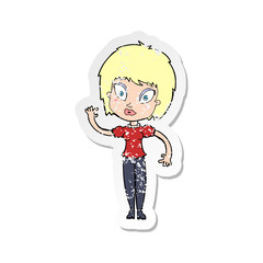 retro distressed sticker of a cartoon pretty girl