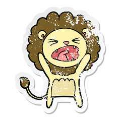 distressed sticker of a cartoon lion