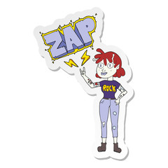 sticker of a cartoon alien rock fan girl