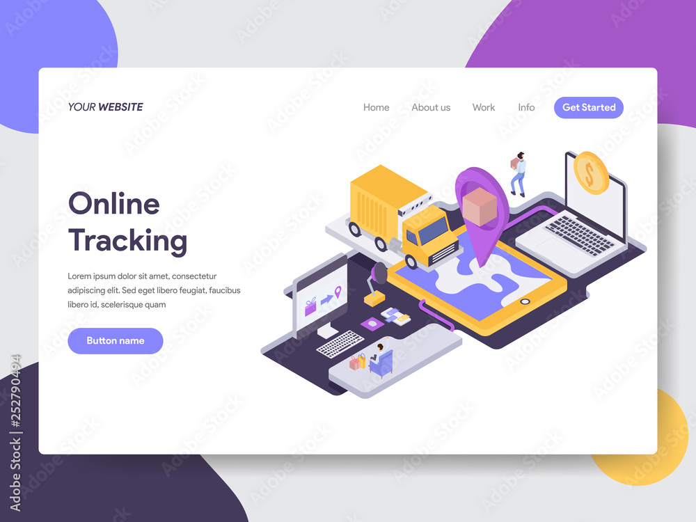 Poster landing page template of online delivery tracking illustration concept. isometric flat design concep