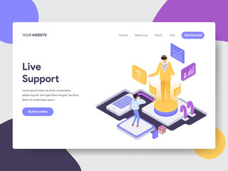 Landing page template of Live Support Illustration Concept. Isometric flat design concept of web page design for website and mobile website.Vector illustration