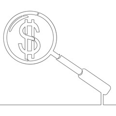 Continuous one line magnifier and dollar concept