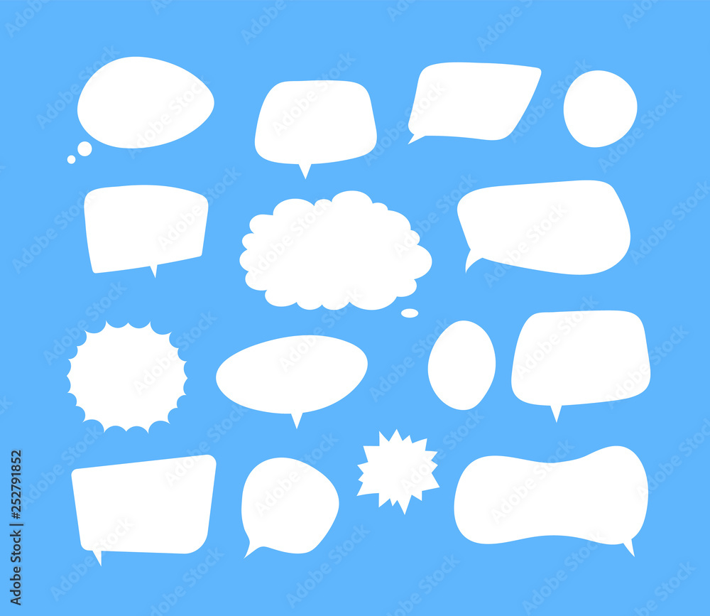 Poster white speech bubbles. thinking balloon talks bubbling chat comment cloud comic retro shouting voice 
