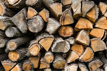 Heap of chopped oak firewood, preparation to winter season
