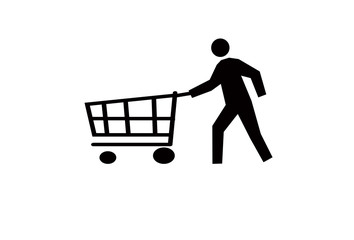 silhouette of a man with shopping cart