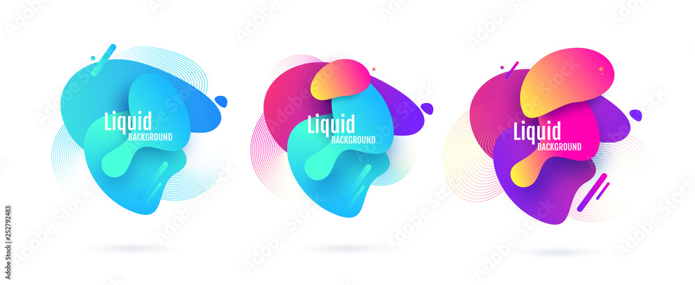 Poster set of abstract modern graphic elements. dynamical colored forms and line. flow and fluid design. gr