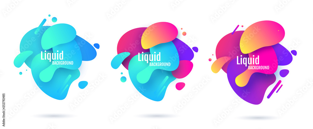 Poster set of abstract modern graphic elements. dynamical colored forms and line. flow and fluid design. gr
