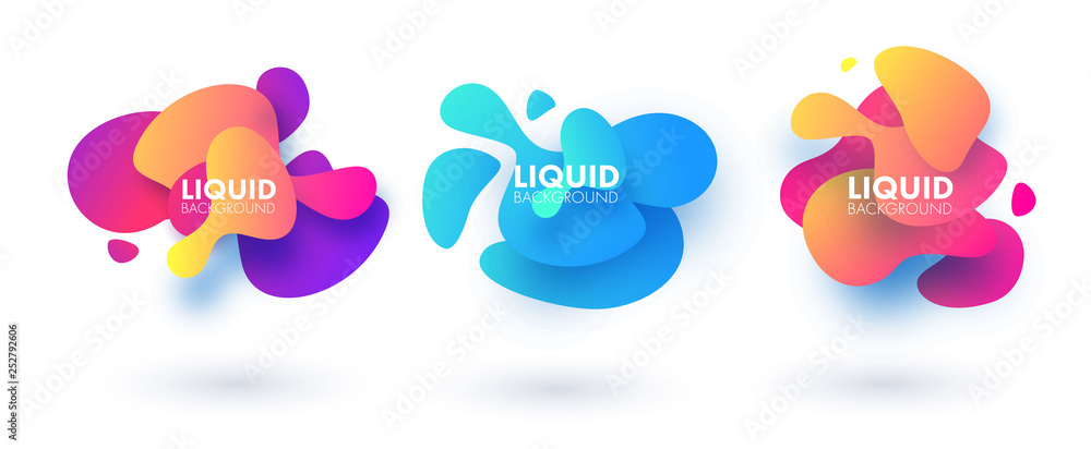 Poster set of abstract modern graphic elements. dynamical colored forms and line. flow and fluid design. gr