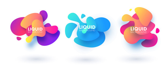 Set of abstract modern graphic elements. Dynamical colored forms and line. Flow and fluid design. Gradient abstract banners with flowing liquid shapes. Blue. Yellow. Purple. Vector illustration eps 10