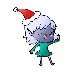 gradient cartoon of a elf girl wearing santa hat