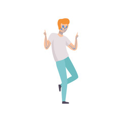 Man with Tattoos, Guy Having Tattoo on His Face and Arms Vector Illustration