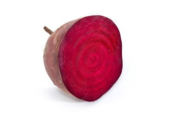 Half of the uncooked red beetroot on a white background