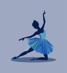  young ballerina in blue tutu. dancer in a beautiful pose.  Vector graphics - obrazy, fototapety, plakaty