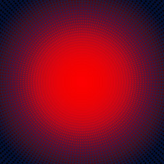 Technology digital concept futuristic red neon radial light burst effect on dark background. Dots pattern elements circles halftone style.