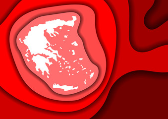 Greece map abstract schematic from red layers paper cut 3D waves and shadows one over the other. Layout for banner, poster, greeting card. Vector illustration.
