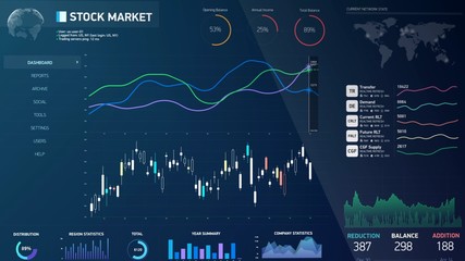 Stock market monitoring software, financial data changing on screen, statistics