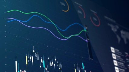 Real time financial statistics on screen, stock exchange prices rising, falling