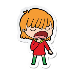sticker of a cartoon woman talking loudly