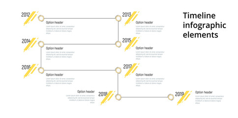 Linear business step timeline workflow infographics. Corporate milestones graphic elements. Company presentation slide template with year periods. Modern vector history time line design.