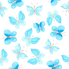 Fototapeta na wymiar watercolor pattern of pink blue butterflies