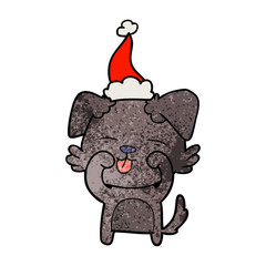 textured cartoon of a dog rubbing eyes wearing santa hat