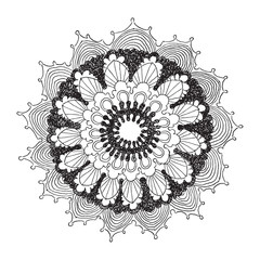 doodle ornament mandala star flower black on white