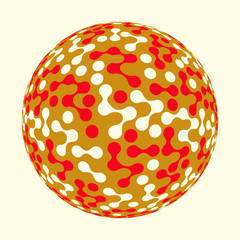 graphic connected dots sphere in red and gold shades