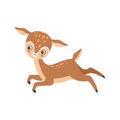 Cute Baby Deer Happily Jumping, Adorable Forest Fawn Animal Vector Illustration