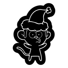 cartoon icon of a surprised monkey wearing santa hat