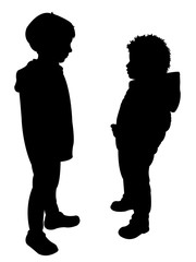 two boys making chat, silhouette vector