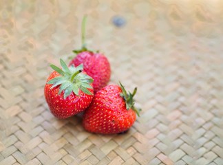fresh strawberries on wooden table