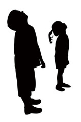 a boy and a gilr looking up, silhouette vector