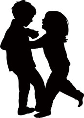 a boy and a girl playing, silhouette vector