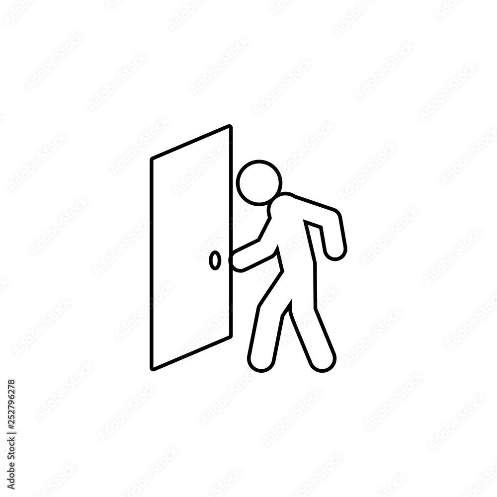 Poster man opens the door icon. simple thin line, outline vector of universal icons for ui and ux, website 