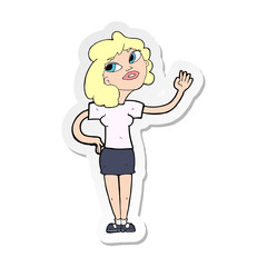 sticker of a cartoon woman waving