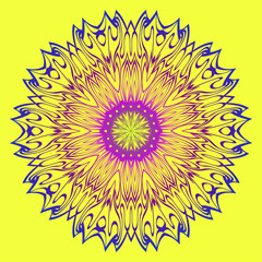 Beautiful Mandala. Floral Round Ornament. Vector Illustration. For Modern Interiors Design, Wallpaper, Textile Industry. Yellow purple color
