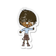retro distressed sticker of a cartoon woman stressing out