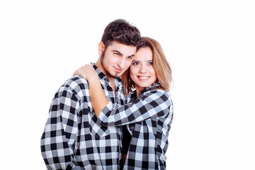 Portrait of happy couple isolated on white.