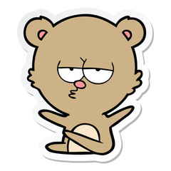 sticker of a bored bear cartoon
