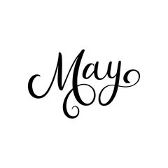 May month name. Handwritten lettering. Season vector illustration as poster, postcard, greeting card, invitation template. Concept May advertising for print, calendar, offers design, springtime.
