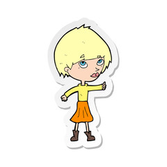 sticker of a cartoon woman giving thumbs up symbol